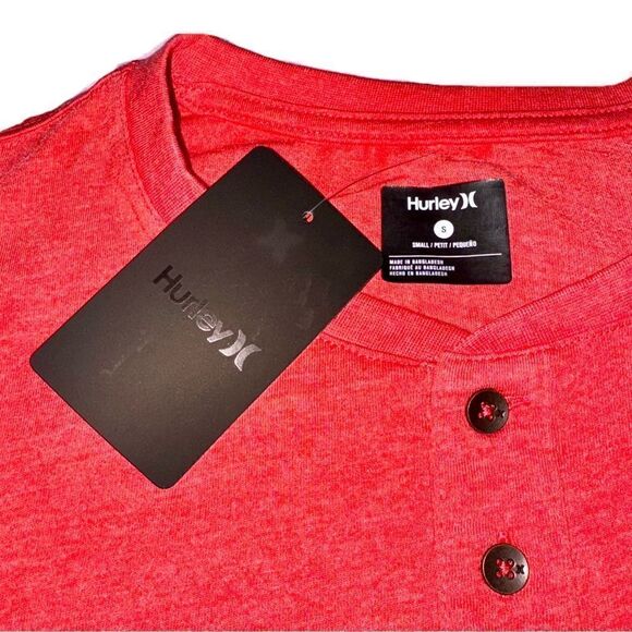 Hurley Long Sleeve Cotton Jersey Beach Icana Logo Henley T-shirt Red Men’s Small - Picture 11 of 16